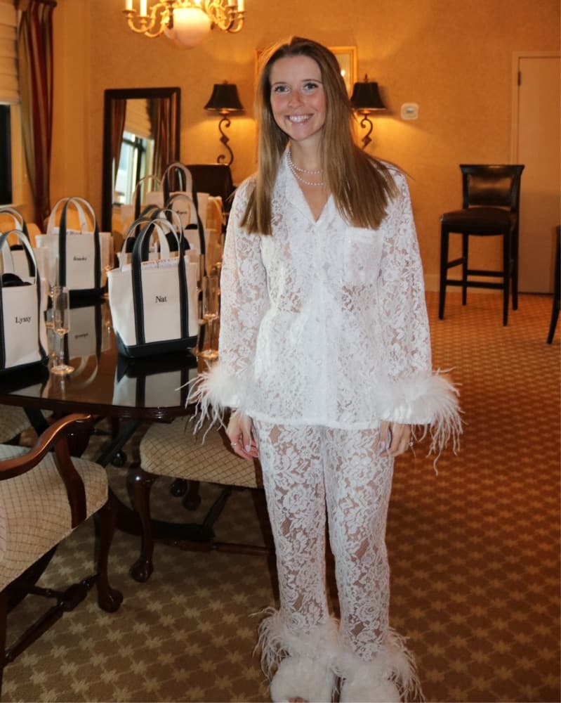 Elegant Lace and Feather Bridal Pajamas - Image 1