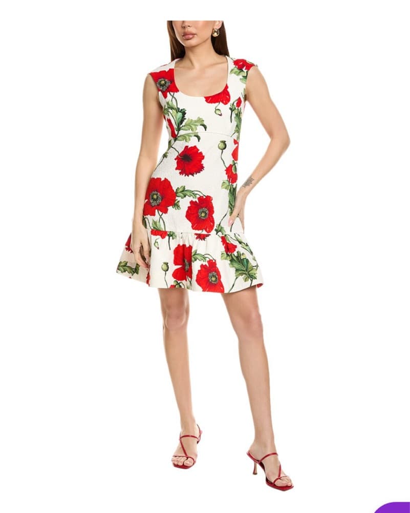Oscar De La Renta Mini White & Red Dress - Image 2