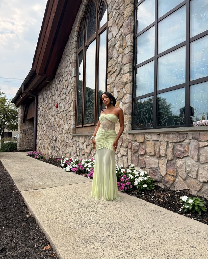 Lace & Mesh Sage Maxi Dress - Image 5