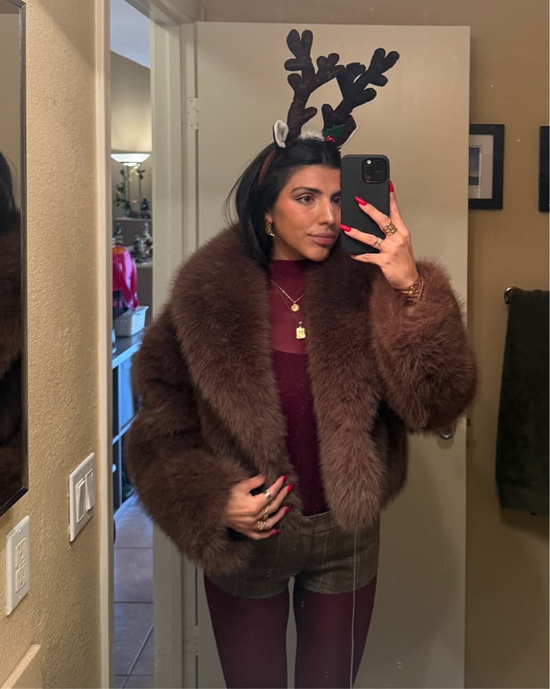 Zara Chocolate Faux Fur Coat - Image 5