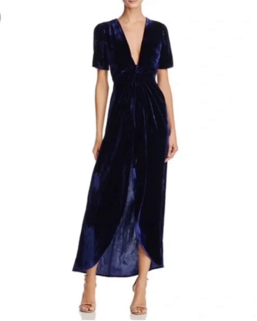 J.O.A. Blue Velvet Plunge Dress - Image 1