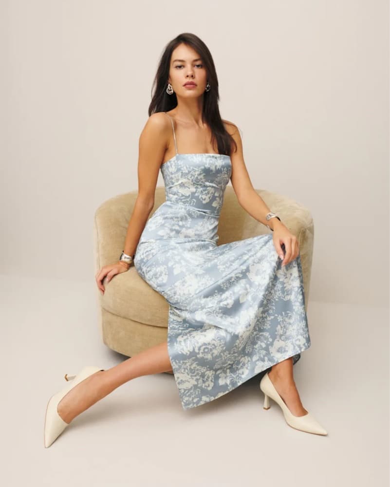 Reformation Silk Frankie Dress Porcelain - Image 3