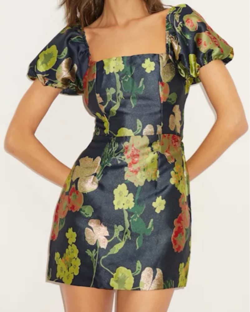 Vibrant Floral Puff Sleeve Mini Dress - Image 1