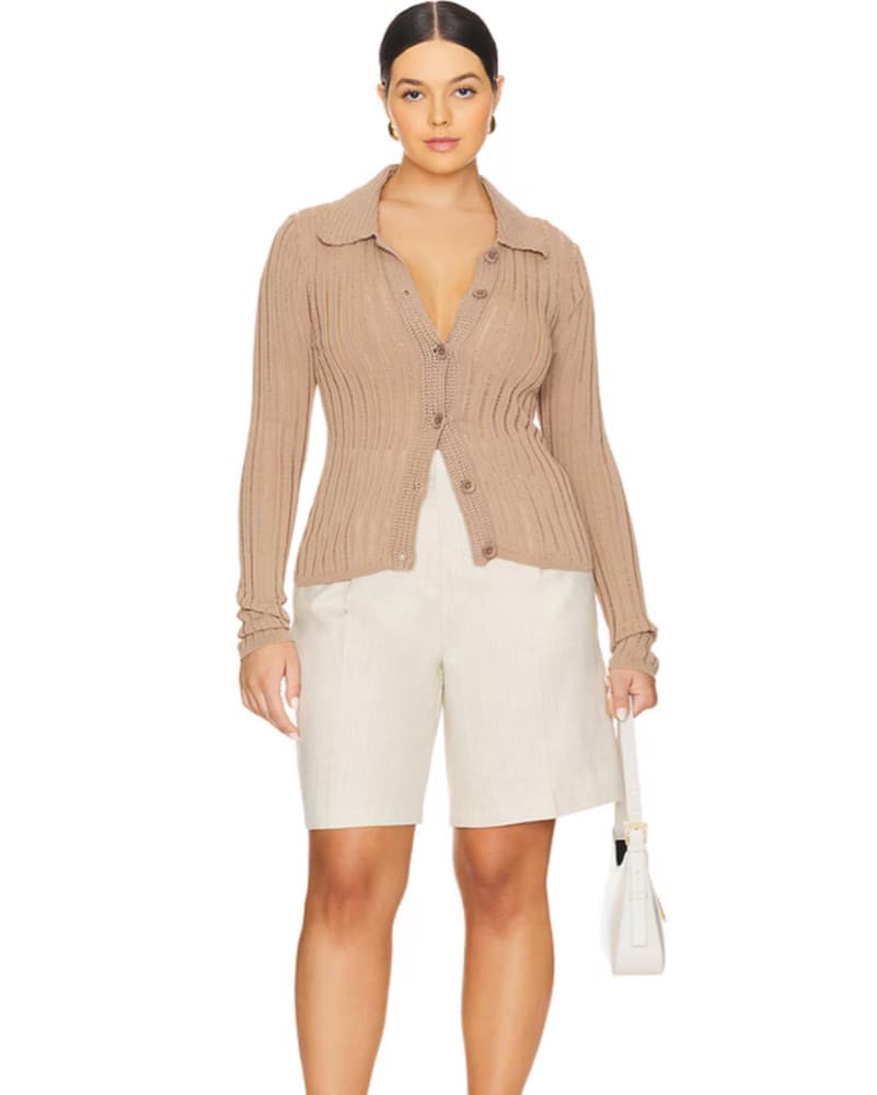 Olivie Cardigan in Taupe Crochet Top - Image 6