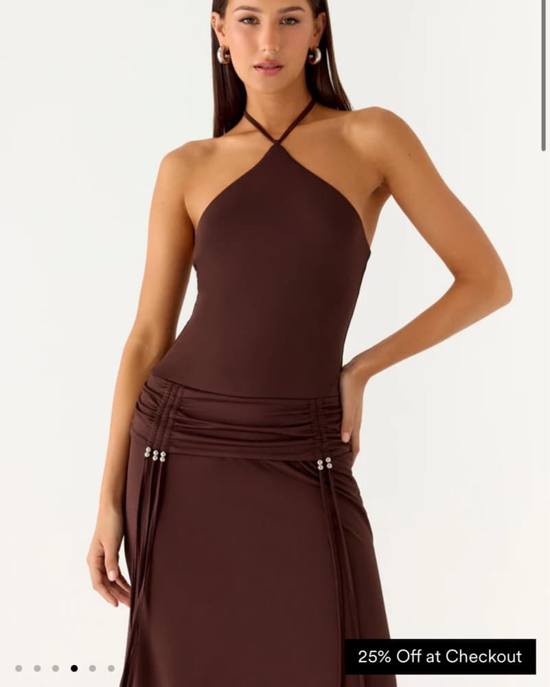 Striking Ruched Halter Midi Dress - Image 4
