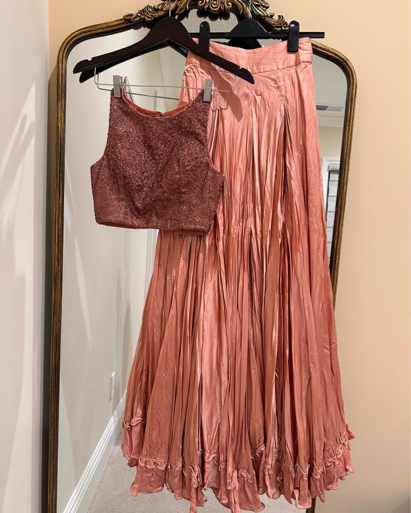 Elegant Satin Pink Pleated Lehenga - Image 1