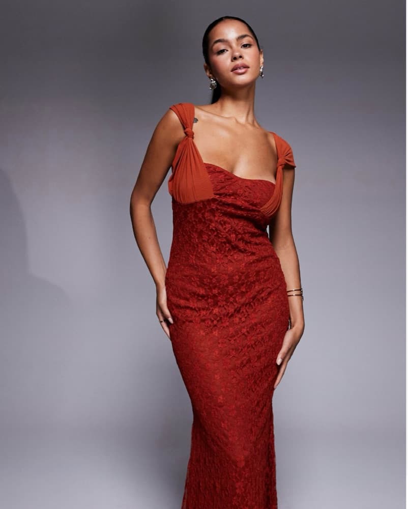 Elegant Red Lace Mermaid Gown - Image 1