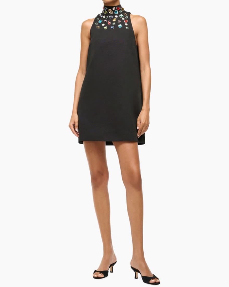 STAUD Jewel-Embellished Black Mini Dress - Image 2