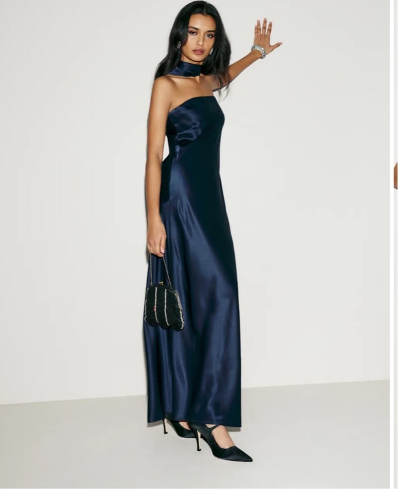 Elegant Navy Blue Satin Maxi Dress - Image 1