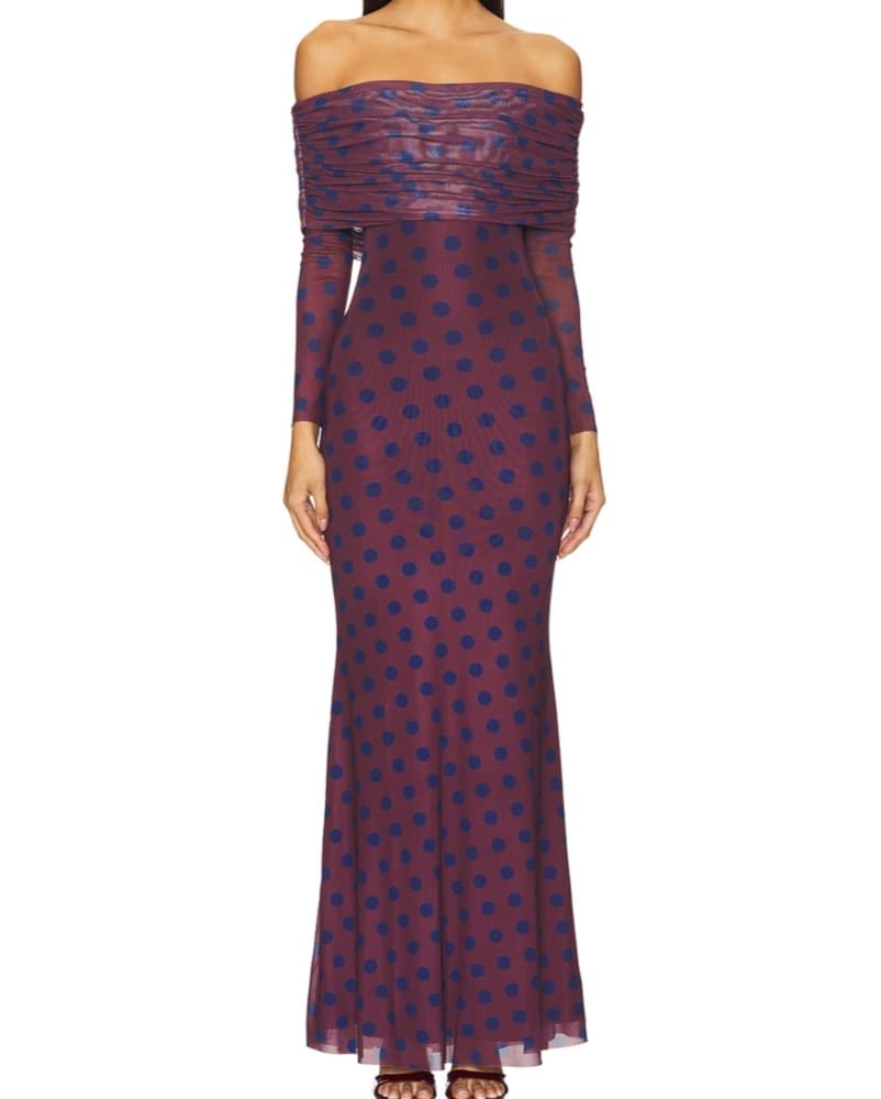 AFRM Thelma Dress Wine Diagonal Dot - Image 1