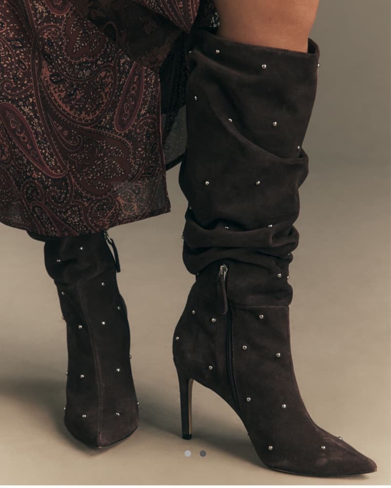 Suede Studded Thigh-High Boots brown - Image 1