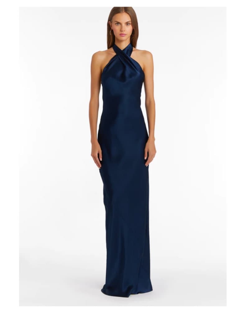 Elegant Navy Blue Halter Maxi Dress - Image 1