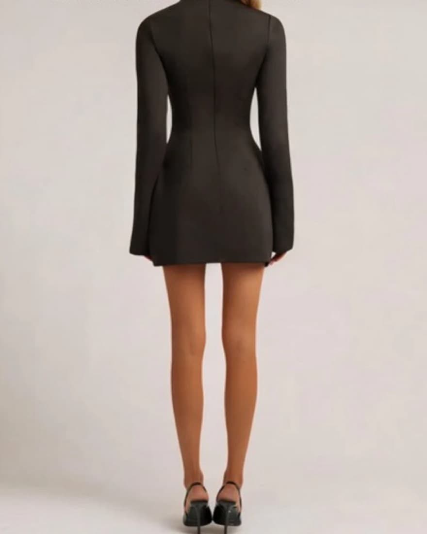 Black Long Sleeve A-Line Pocket Dress - Image 4