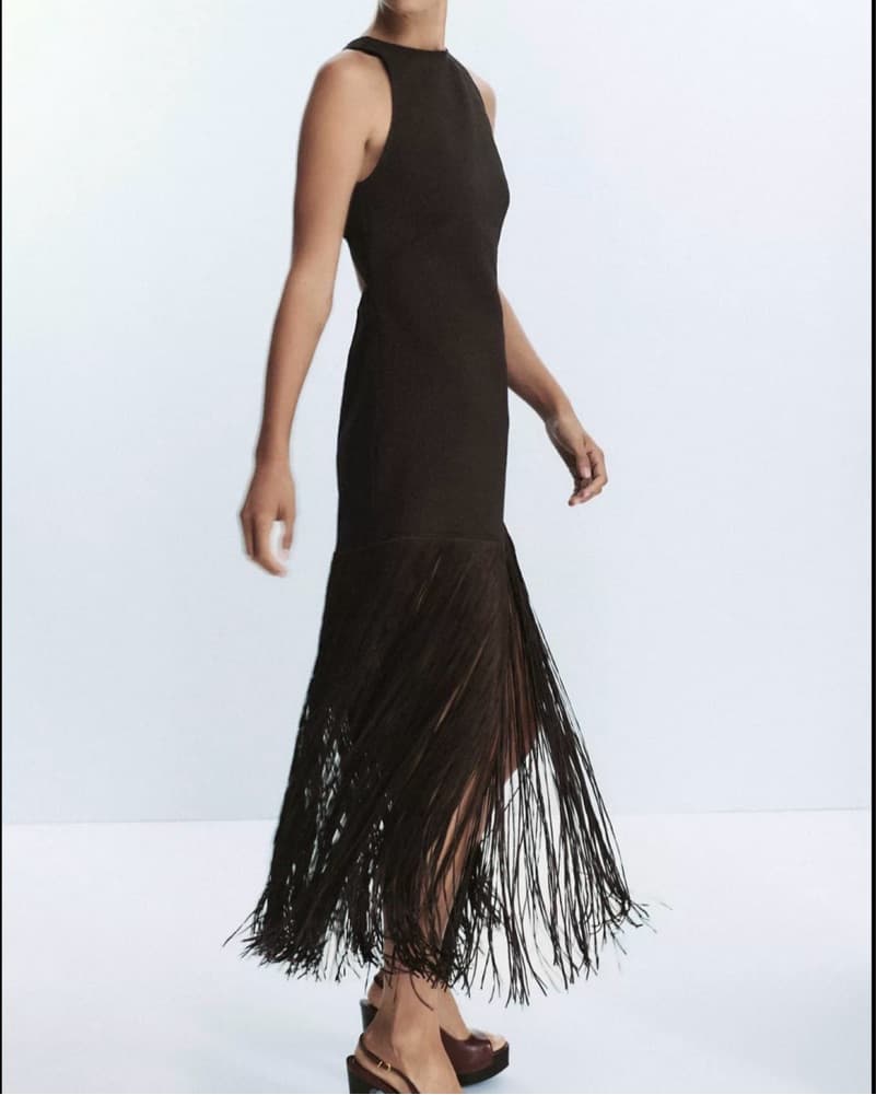 ZARA Fringed Fitted Dress - Image 3