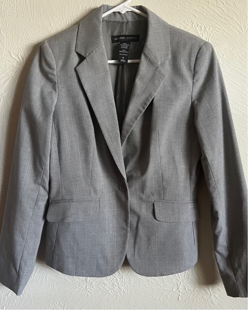 Chic Grey Pinstriped Blazer - Image 1