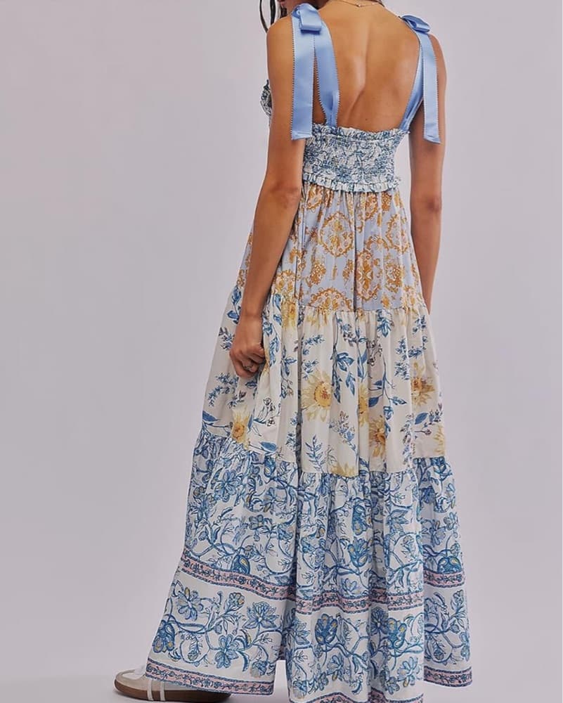 Floral Maxi Dress with Bowed Straps - Image 3
