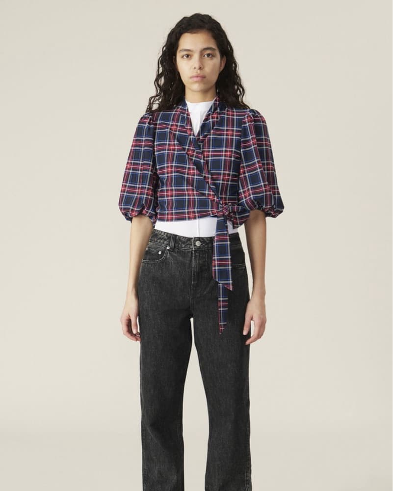GANNI Printed Jersey Wrap Blouse - Image 3