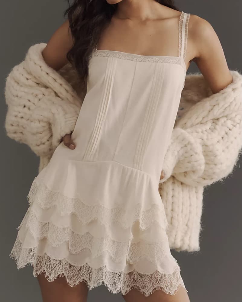 Delicate Lace Trimmed White Dress - Image 1