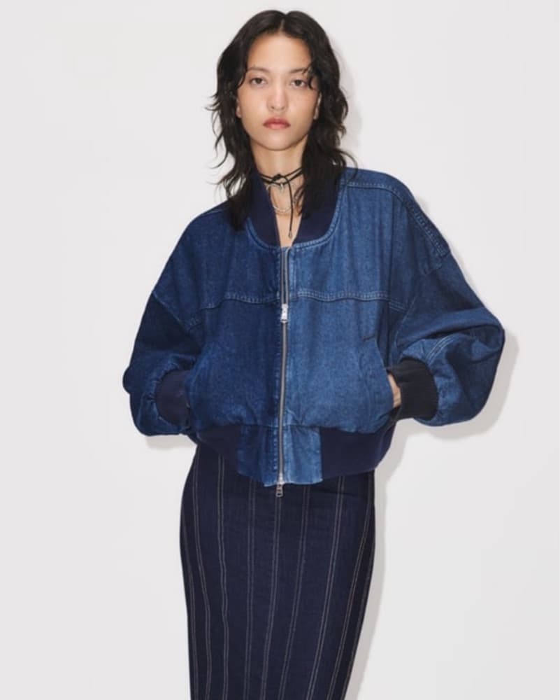Zara ZW Contrast Denim Bomber Jacket - Image 2