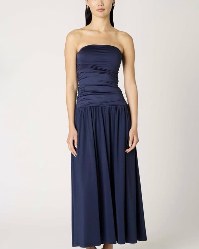 Strapless Navy Blue Midi Dress - Image 1