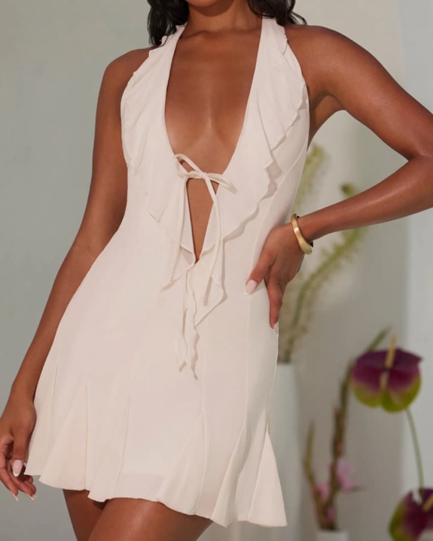 Oh polly Ivory Halter Ruffle Mini Dress  - Image 1