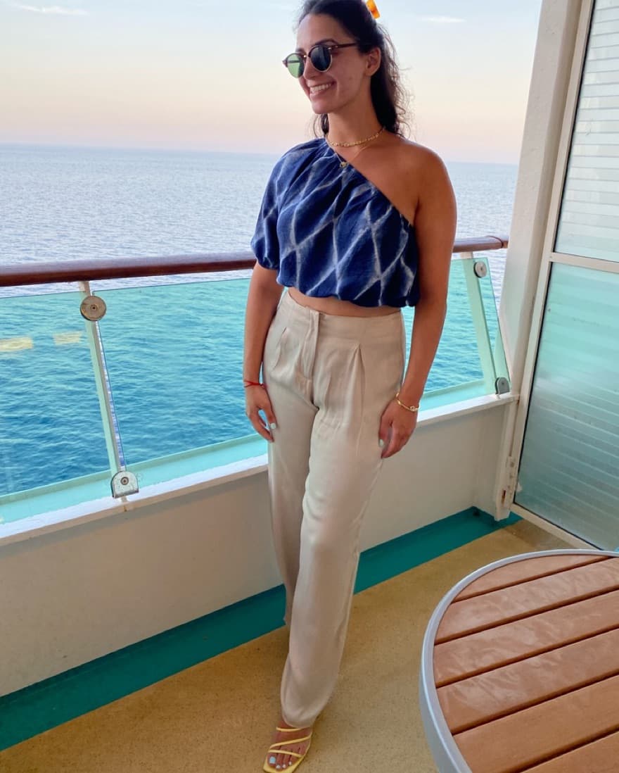 Asymmetrical Blue Crop Top Puff Sleeve - Image 5