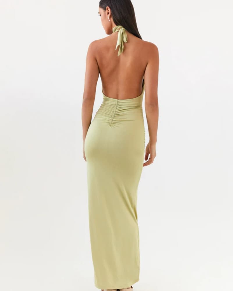 Elegant Lime Green Halter Dress - Image 3