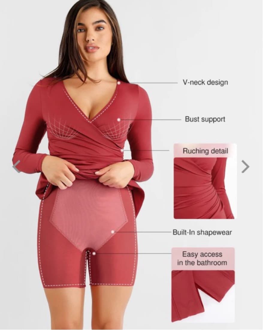 Shapewear Ruched Long Sleeve Faux Wrap S - Image 3