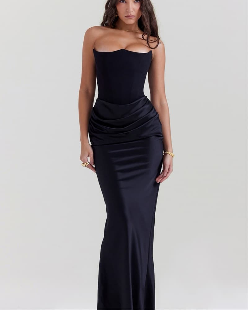 House of CB PERSEPHONE Black Satin Dress - Image 1