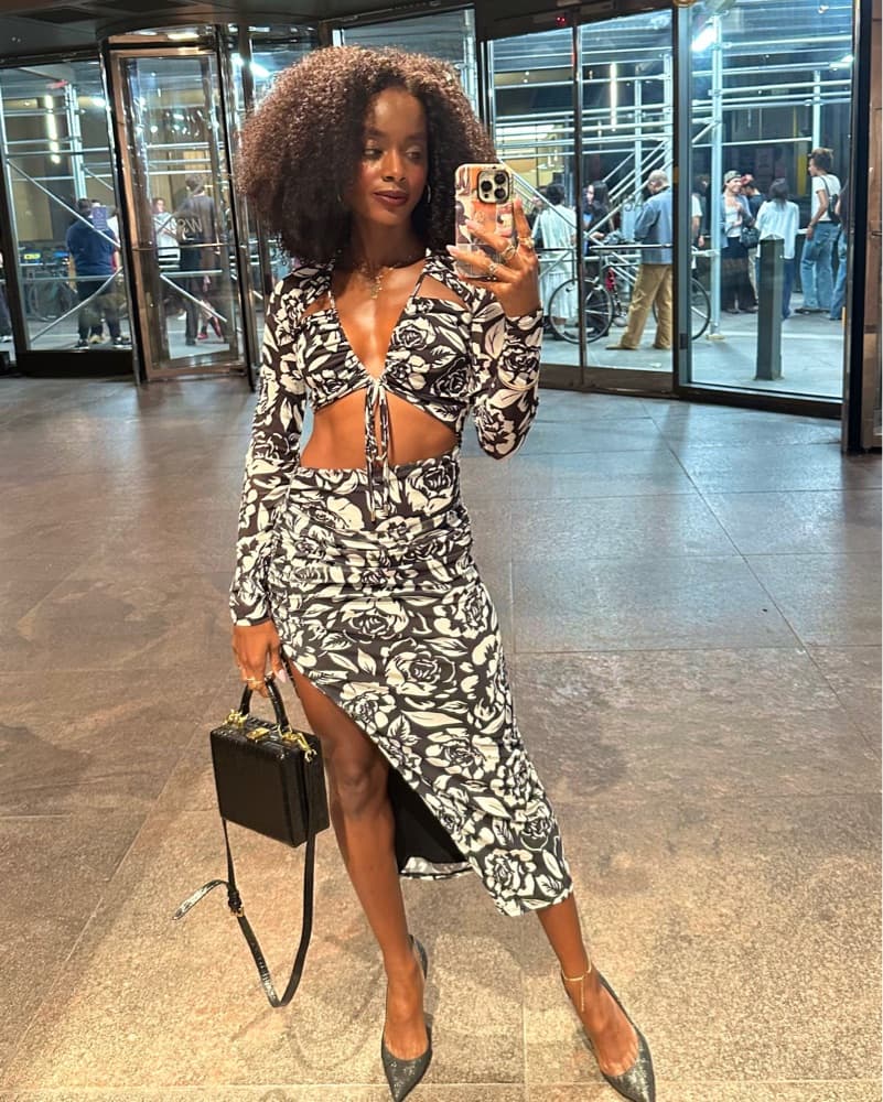 AFRM White/Black Chic Floral Midi Dress  - Image 1