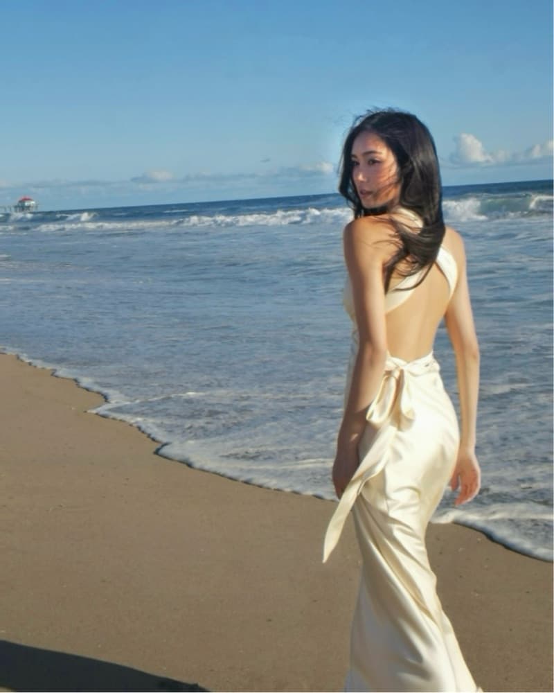 Custom Satin Halter Maxi Dress - Image 1