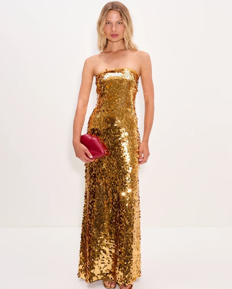 Strapless Gold Sequin Gown - Image 1