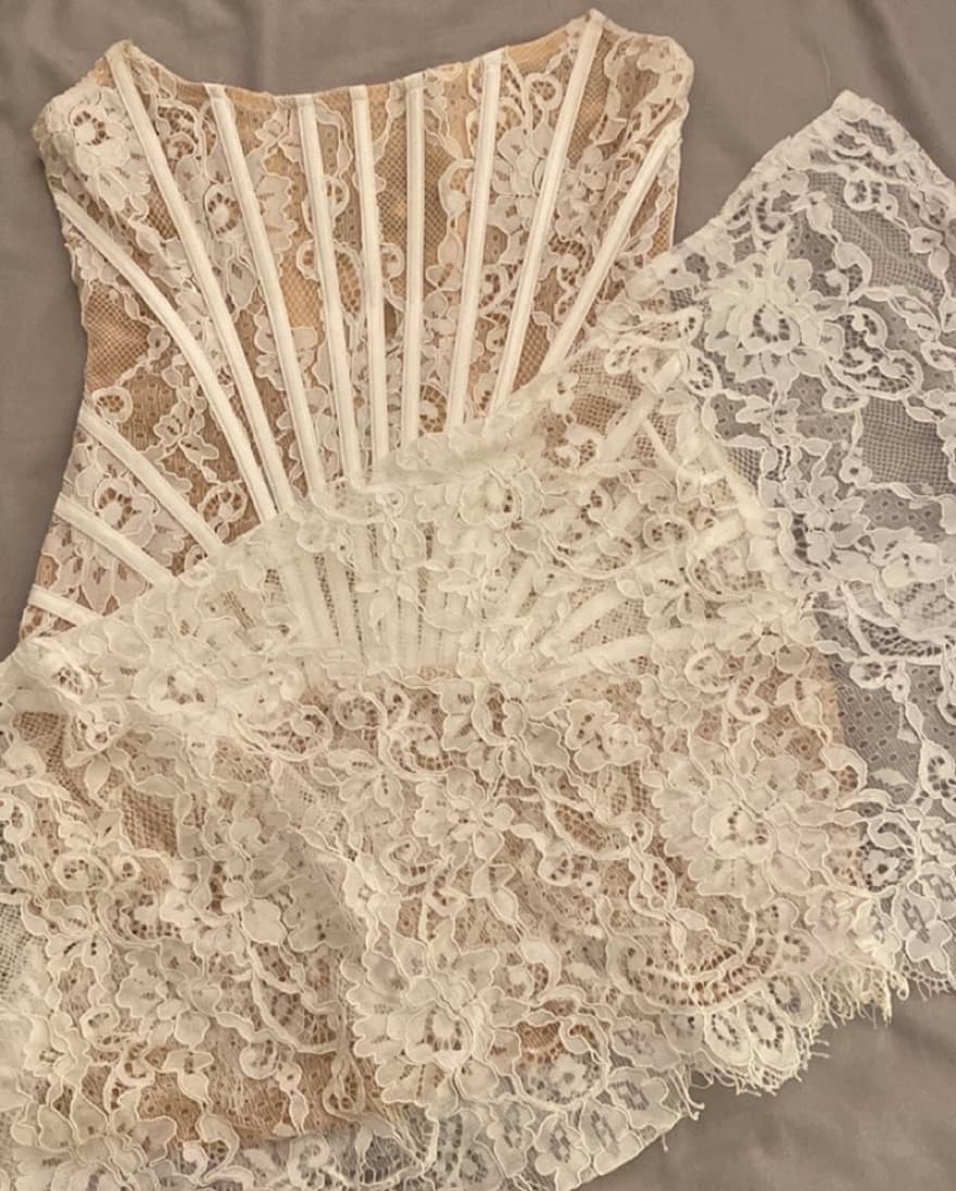 White Lace Corset Draped Mini Dress - Image 2