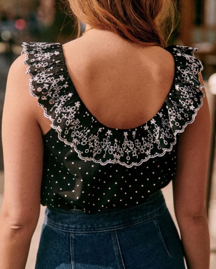 Sezane Polka Dot Floral Lace Trim Top - Image 2
