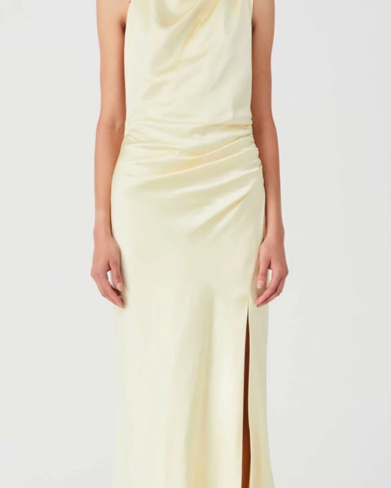 Elegant Satin Gown with Draped Back - Image 1