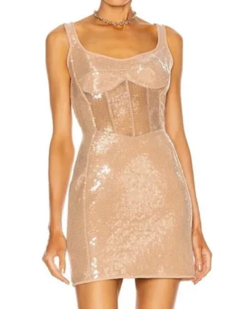David Koma Beige Sequin Mini - Image 3
