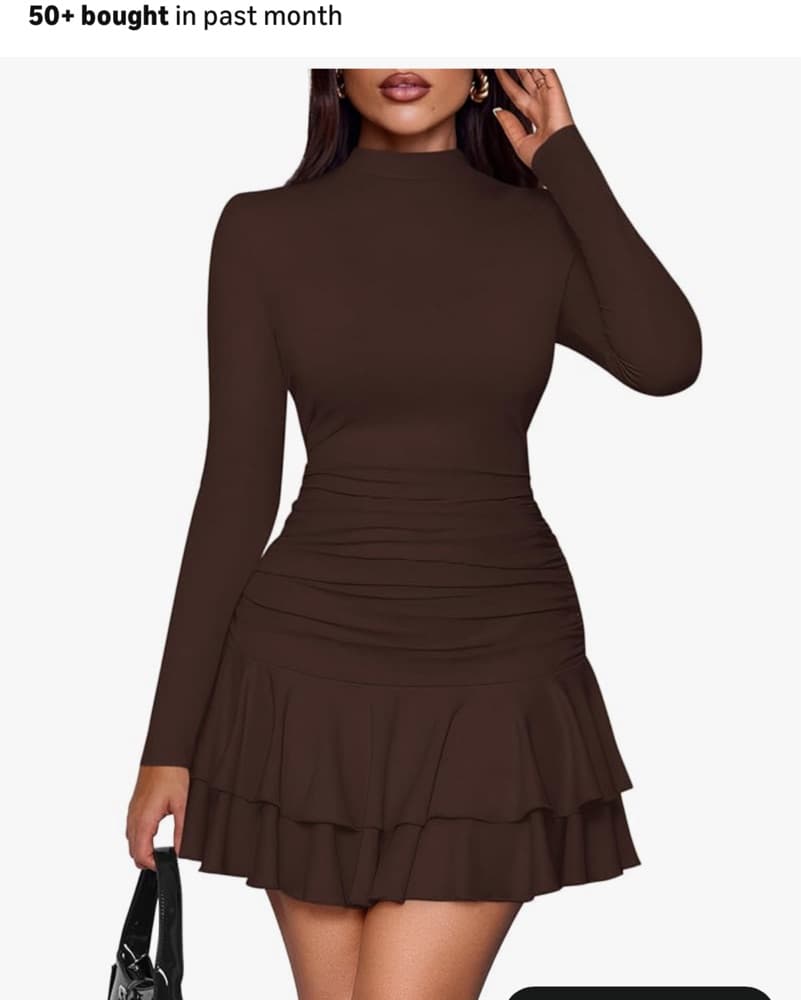 Long Sleeve Brown Dress - Image 1