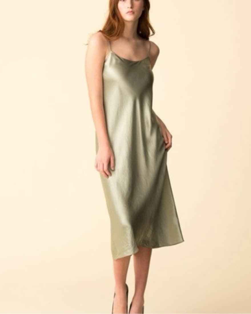 Vince Satin Slip Dress In Mossy Mint - Image 1