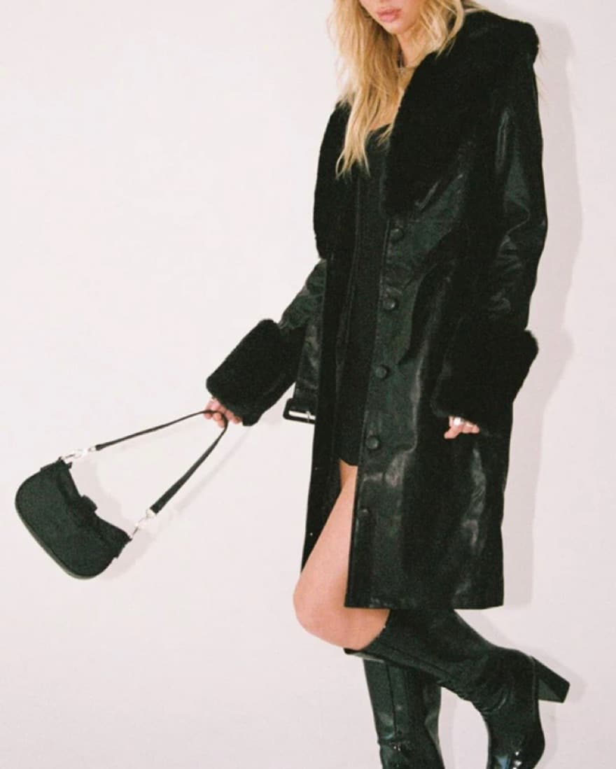 Fur-Trimmed Leather Coat - Image 2