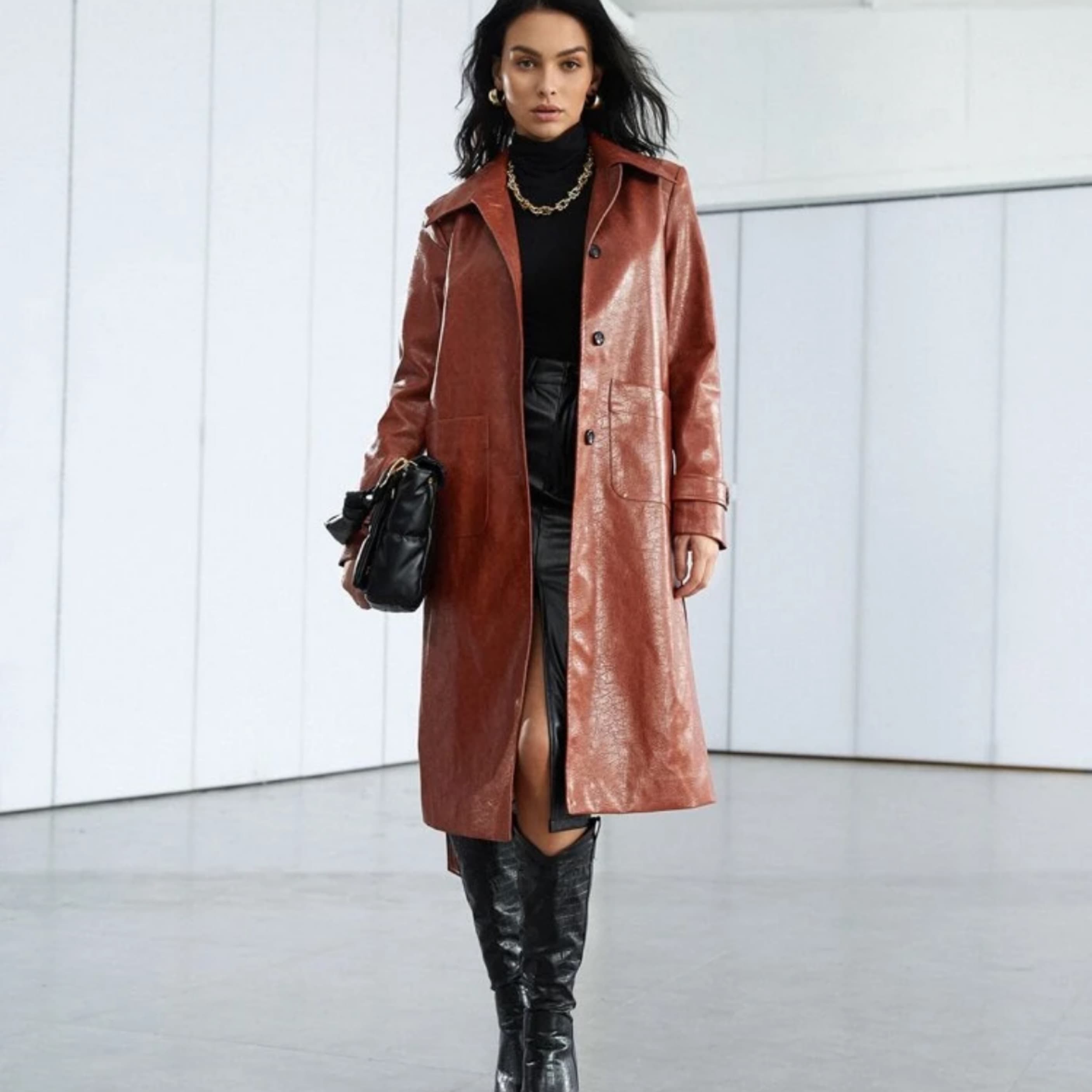 Brunt Orange leather Coat - Image 3