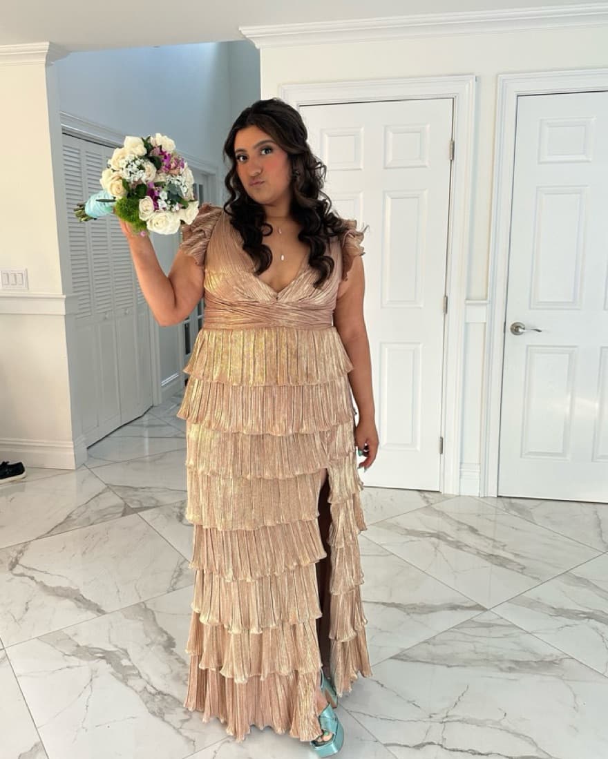 Mac Duggal Gold Ruffle Tiered Dress  - Image 5