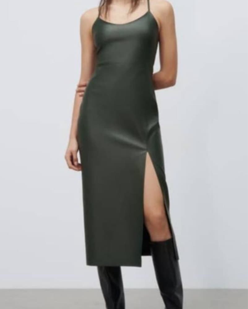 ZARA Green Pleather Midi Dress - Image 1