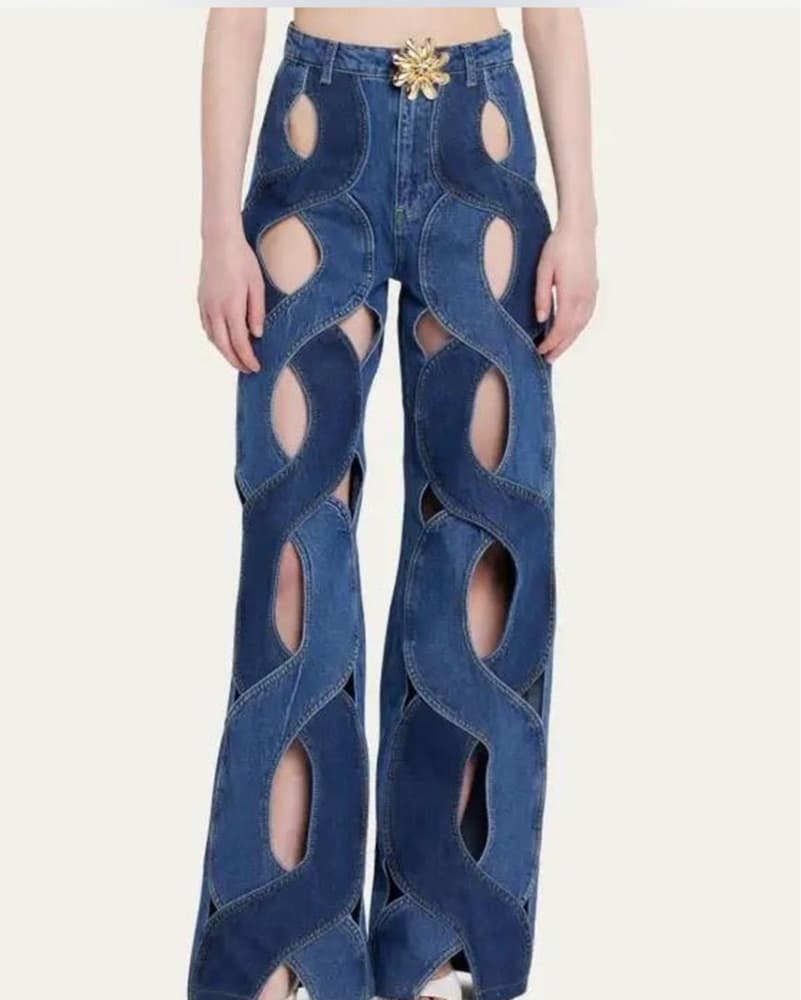 AREA Rope Cutout Wide-Leg Denim Jeans - Image 1