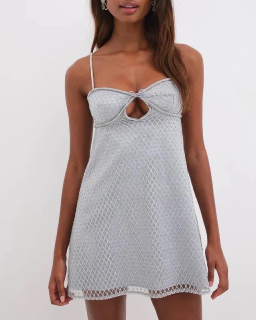 For Love And Lemons Silver Slip Dress - Image 1