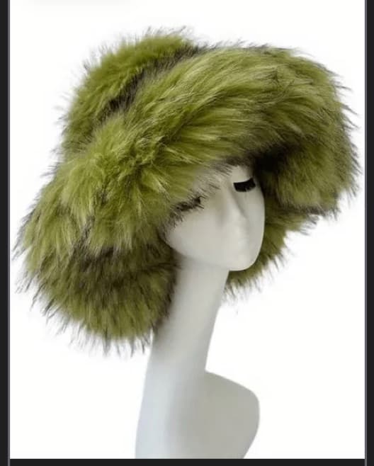Big Fuzzy Olive Green Faux Fur Hat  - Image 1