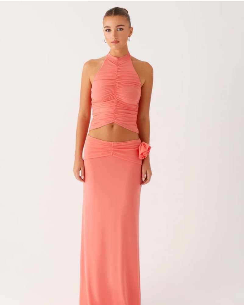 Elegant Salmon Maxi Skirt/Halter Top Set - Image 2
