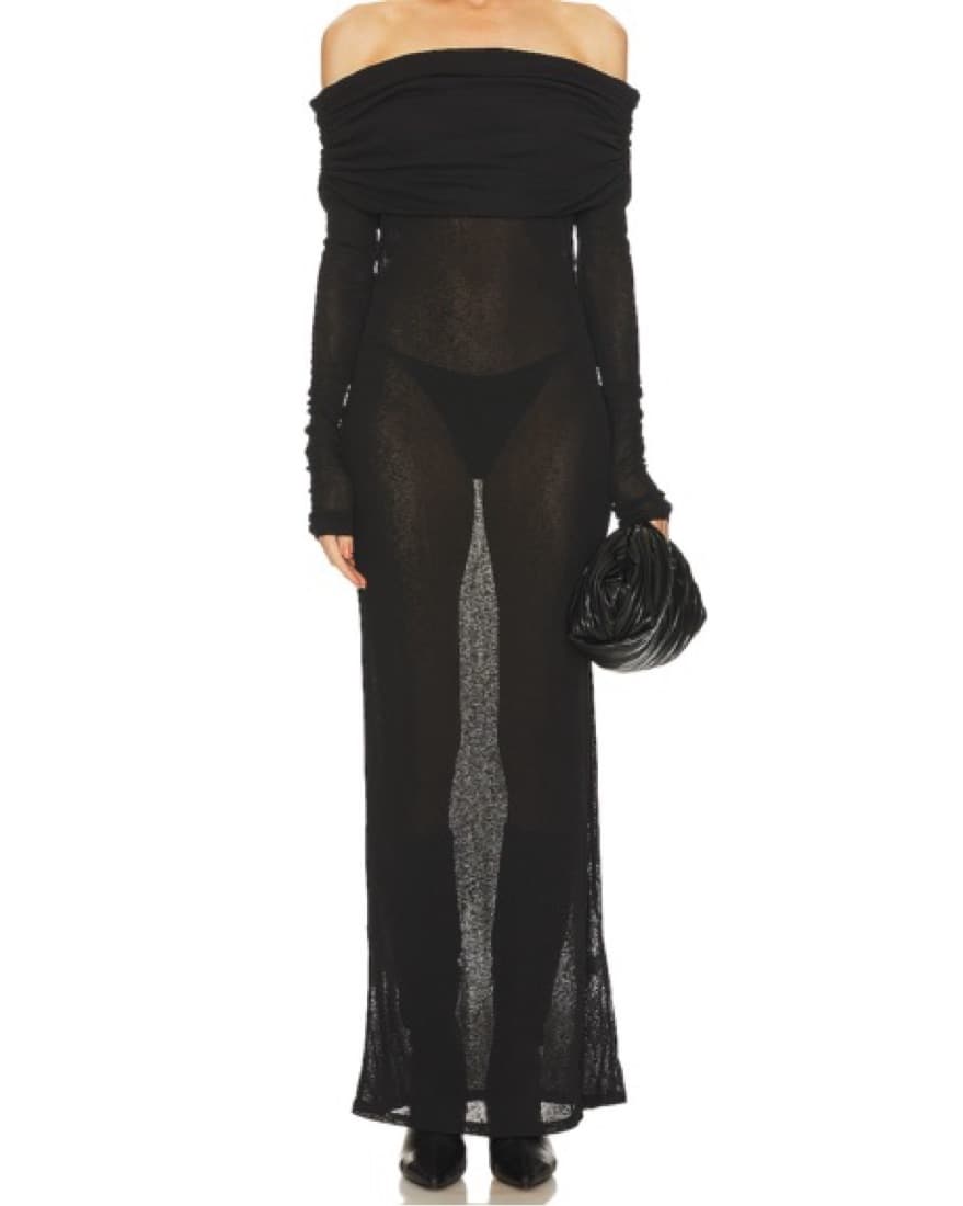  Off-Shoulder Black Sheer Gown - Image 1