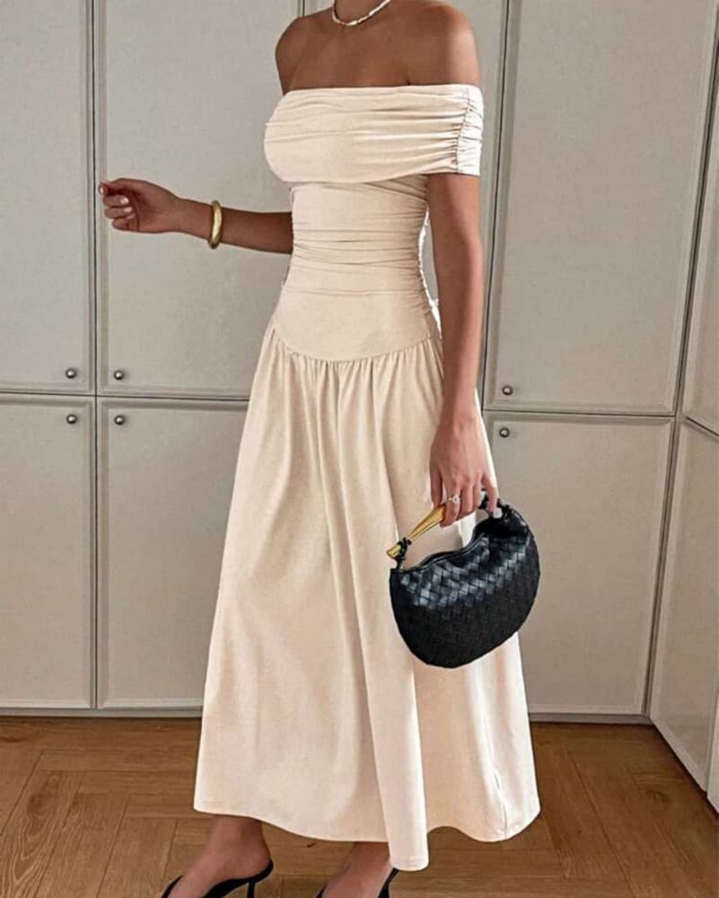 Off White Off The Shoulder Maxi Dress - Image 3