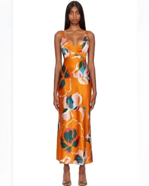 Silk Orange Floral Maxi Dress - Image 2