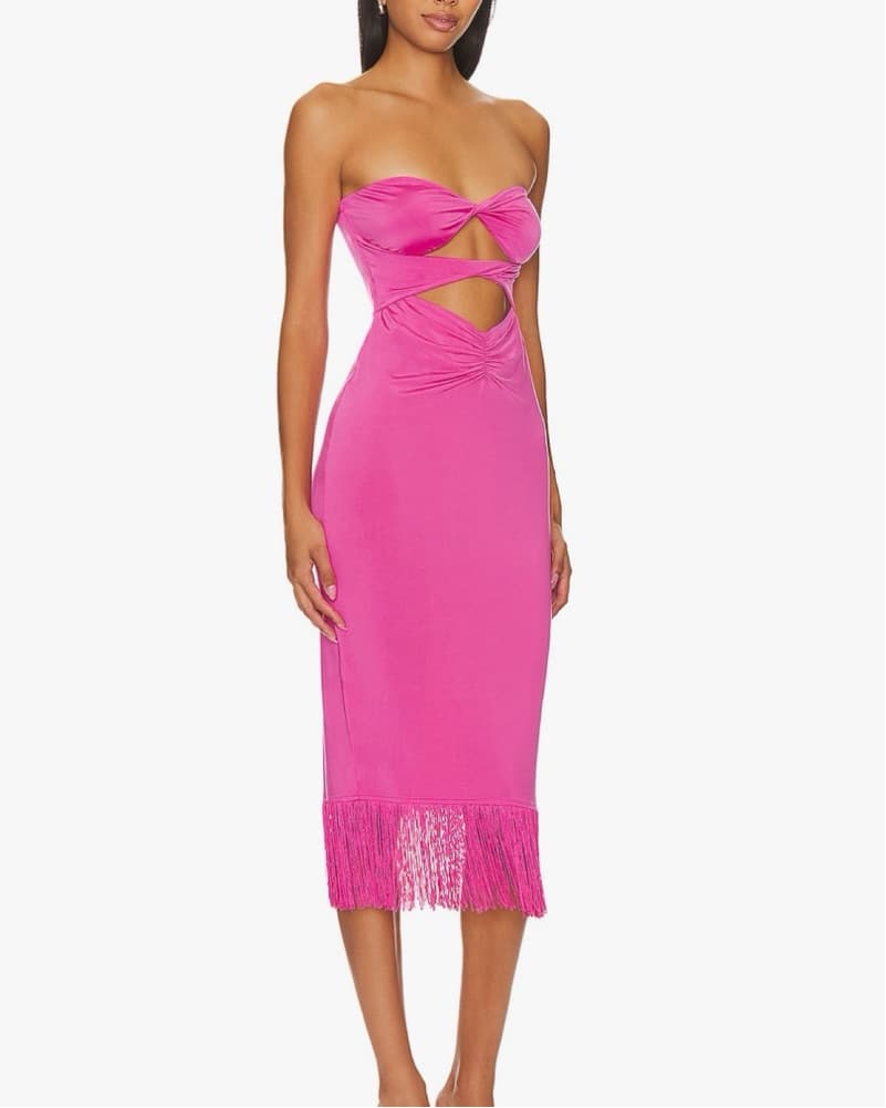 NBD Pink Cutout Fringe Midi Dress - Image 2